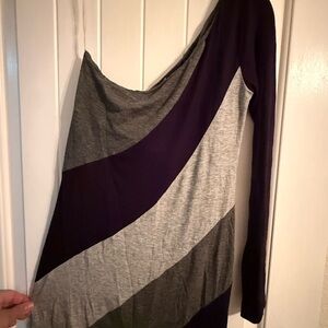 Striped Long Sleeve Tunic Dress in Gray and black